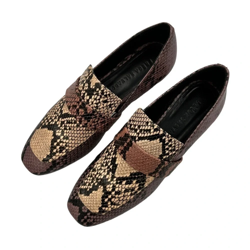 Freda Salvador Pink Snake-Print Leather Loafers